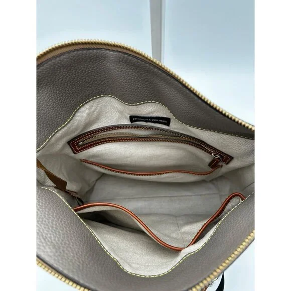 Dooney & Bourke Pebble Italian Leather Shoulder Bag Hobo Taupe Brown